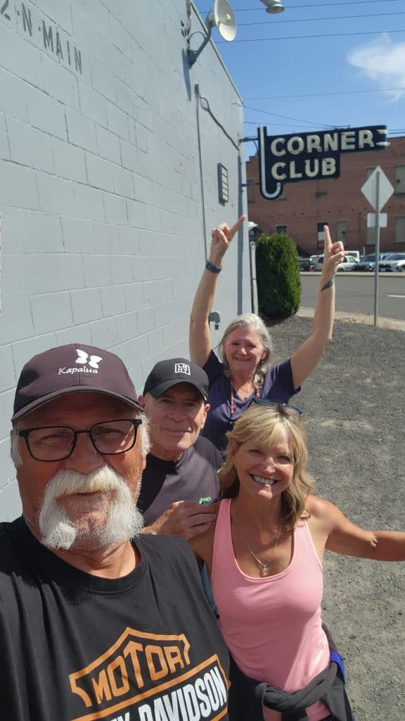 Two couples outside the legendary Corner Club bar in Moscow Idaho